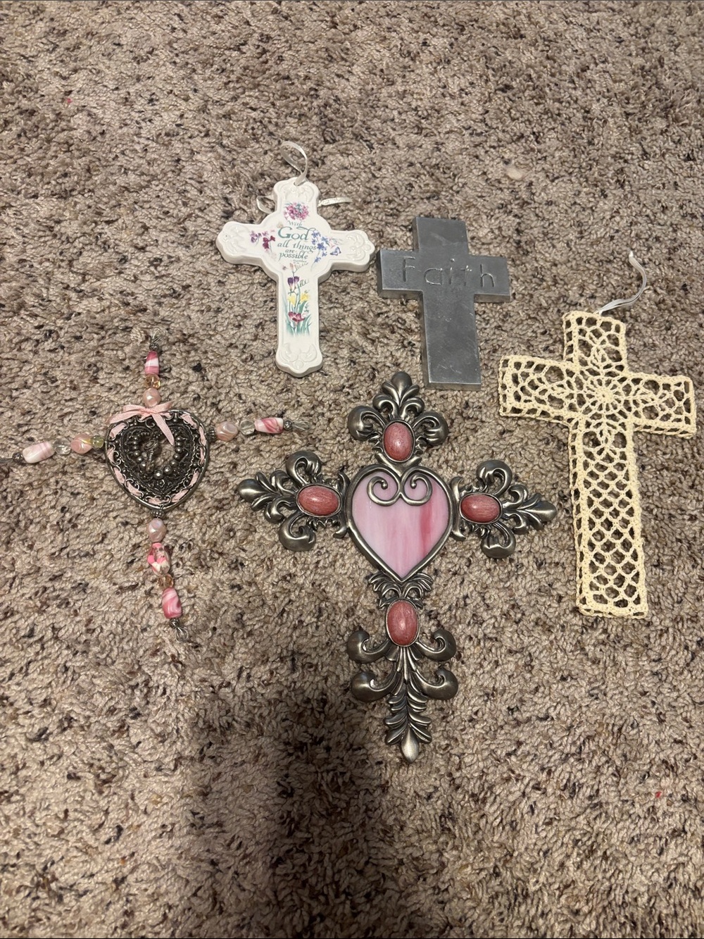 Decorative Pink Heart Wall Cross -
